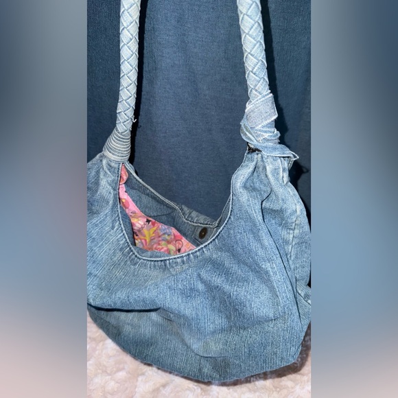 Vintage Retro Fiorucci Brass Stud Denim Hobo Pink Angel Lining & Interior Pocket - Picture 14 of 16